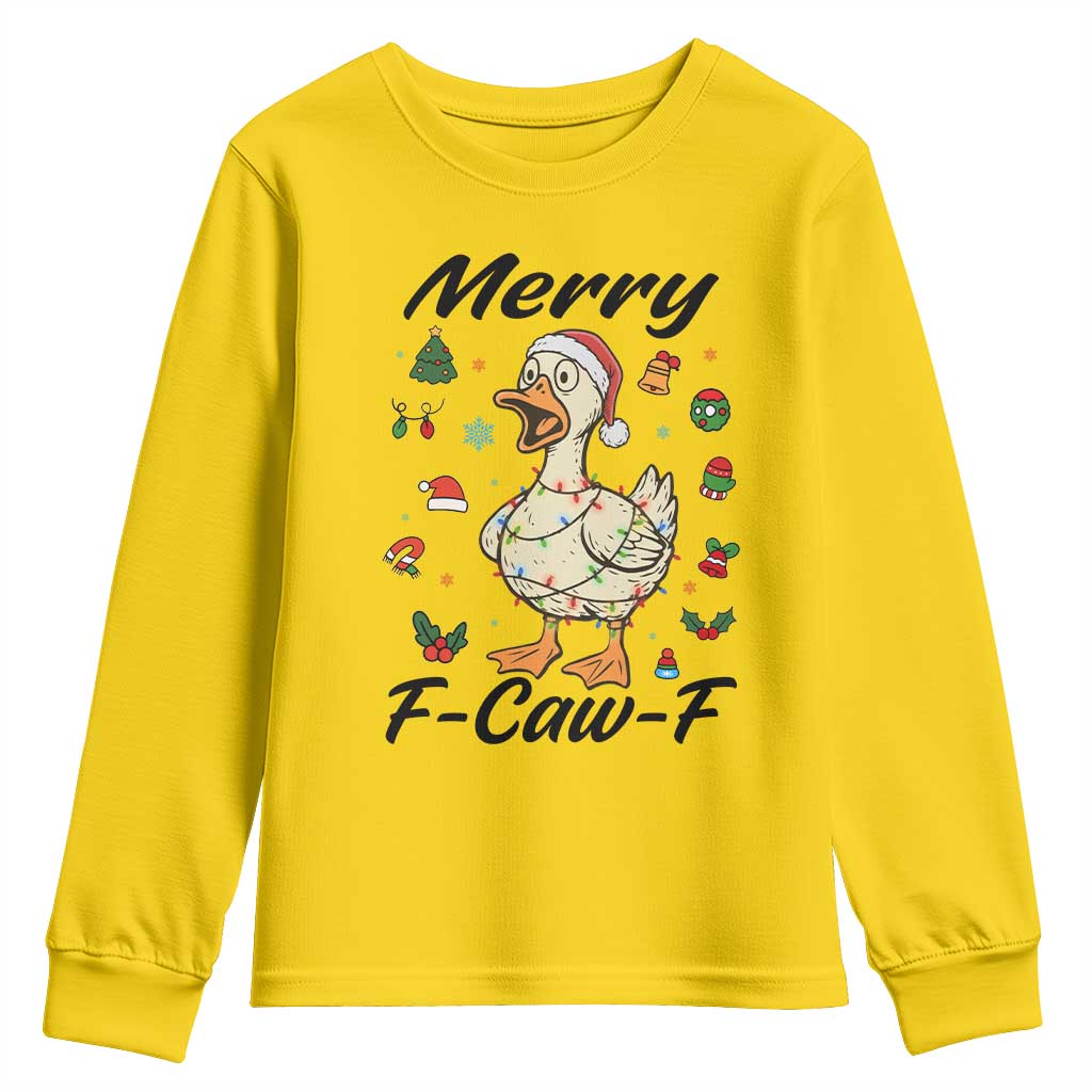 Merry F Caw F Goose Youth Sweatshirt Funny Rebellious Christmas Gift - Wonder Print Shop