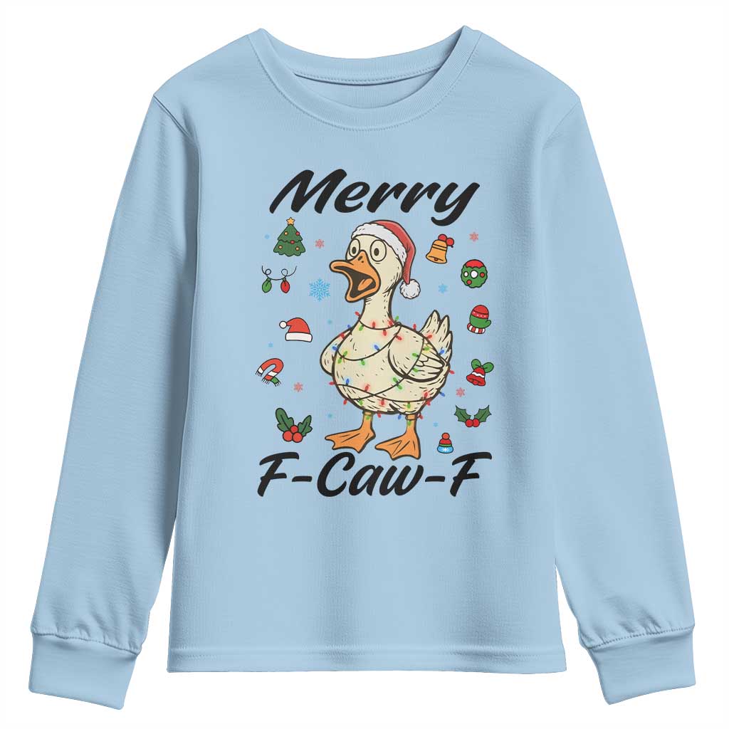 Merry F Caw F Goose Youth Sweatshirt Funny Rebellious Christmas Gift - Wonder Print Shop