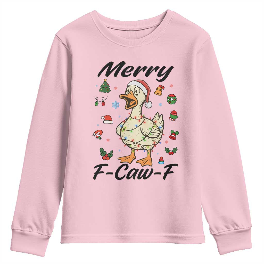Merry F Caw F Goose Youth Sweatshirt Funny Rebellious Christmas Gift - Wonder Print Shop