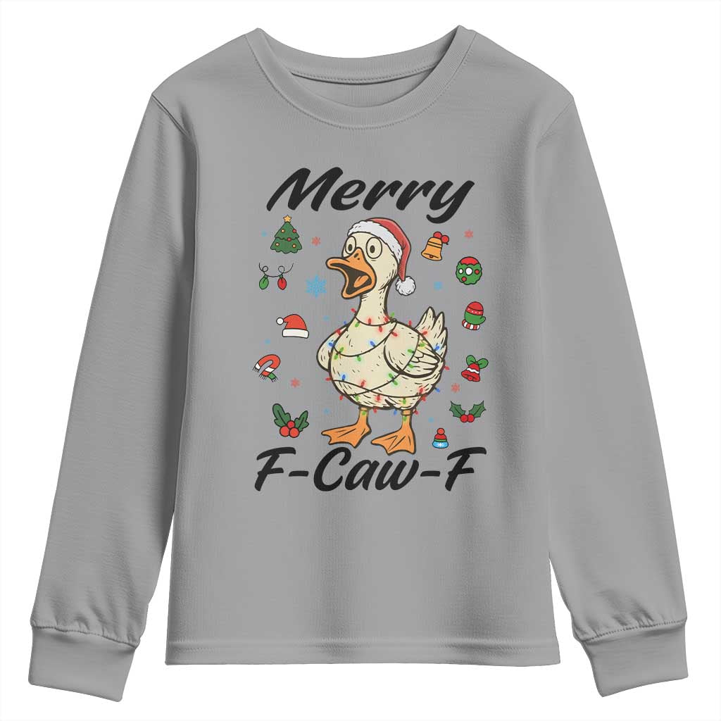 Merry F Caw F Goose Youth Sweatshirt Funny Rebellious Christmas Gift - Wonder Print Shop
