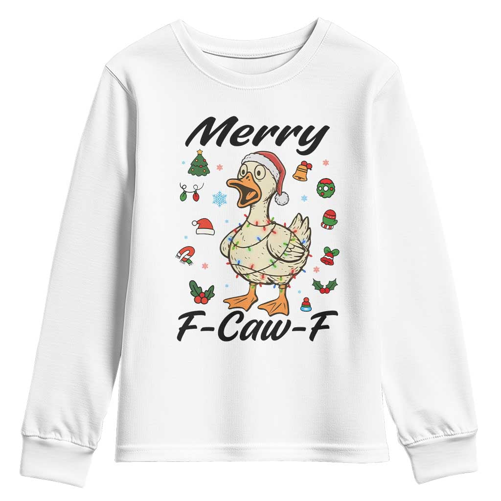 Merry F Caw F Goose Youth Sweatshirt Funny Rebellious Christmas Gift - Wonder Print Shop