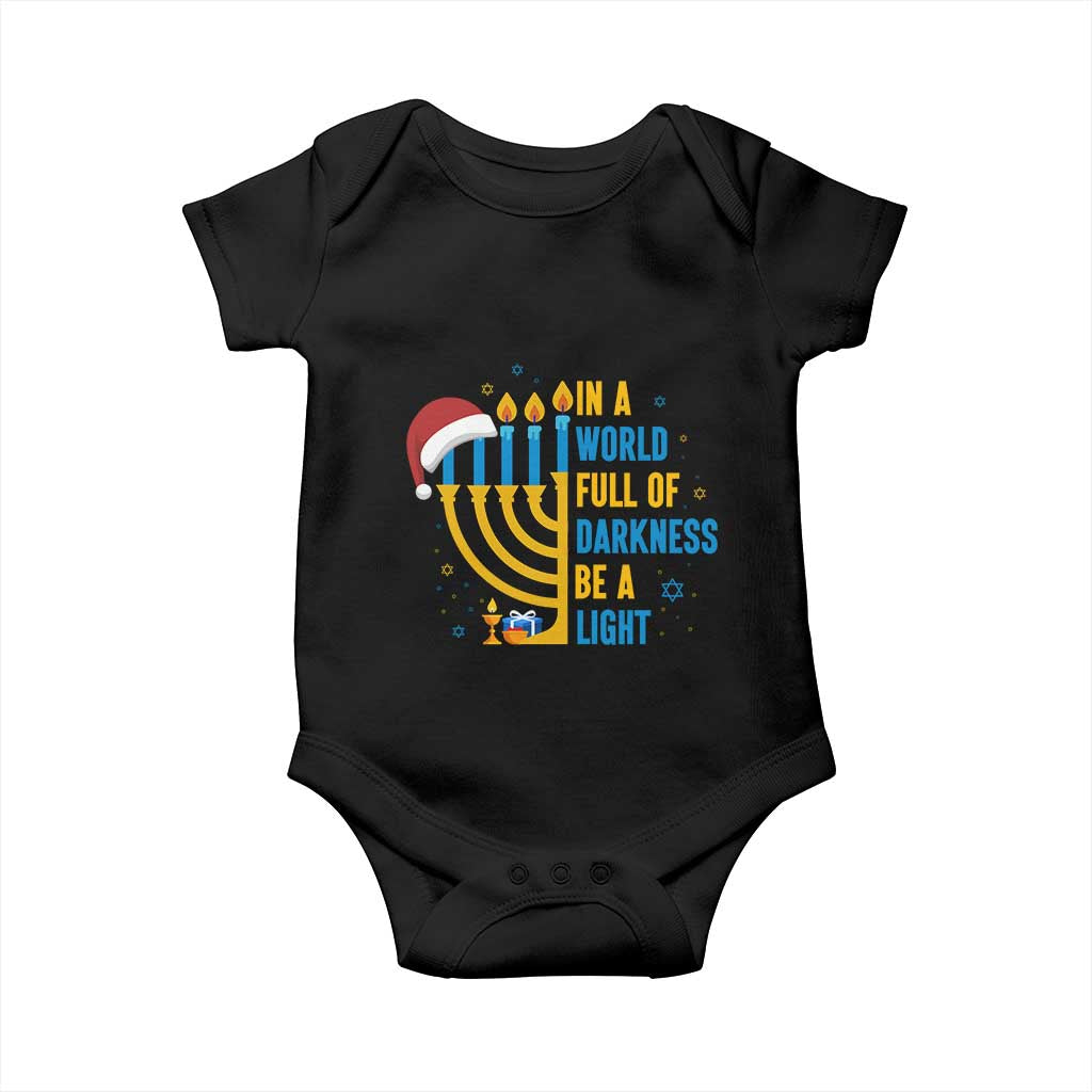 Christmas Hanukkah Interfaith Family Gift Baby Onesie In A World Full Of Darkness Be A Light - Wonder Print Shop