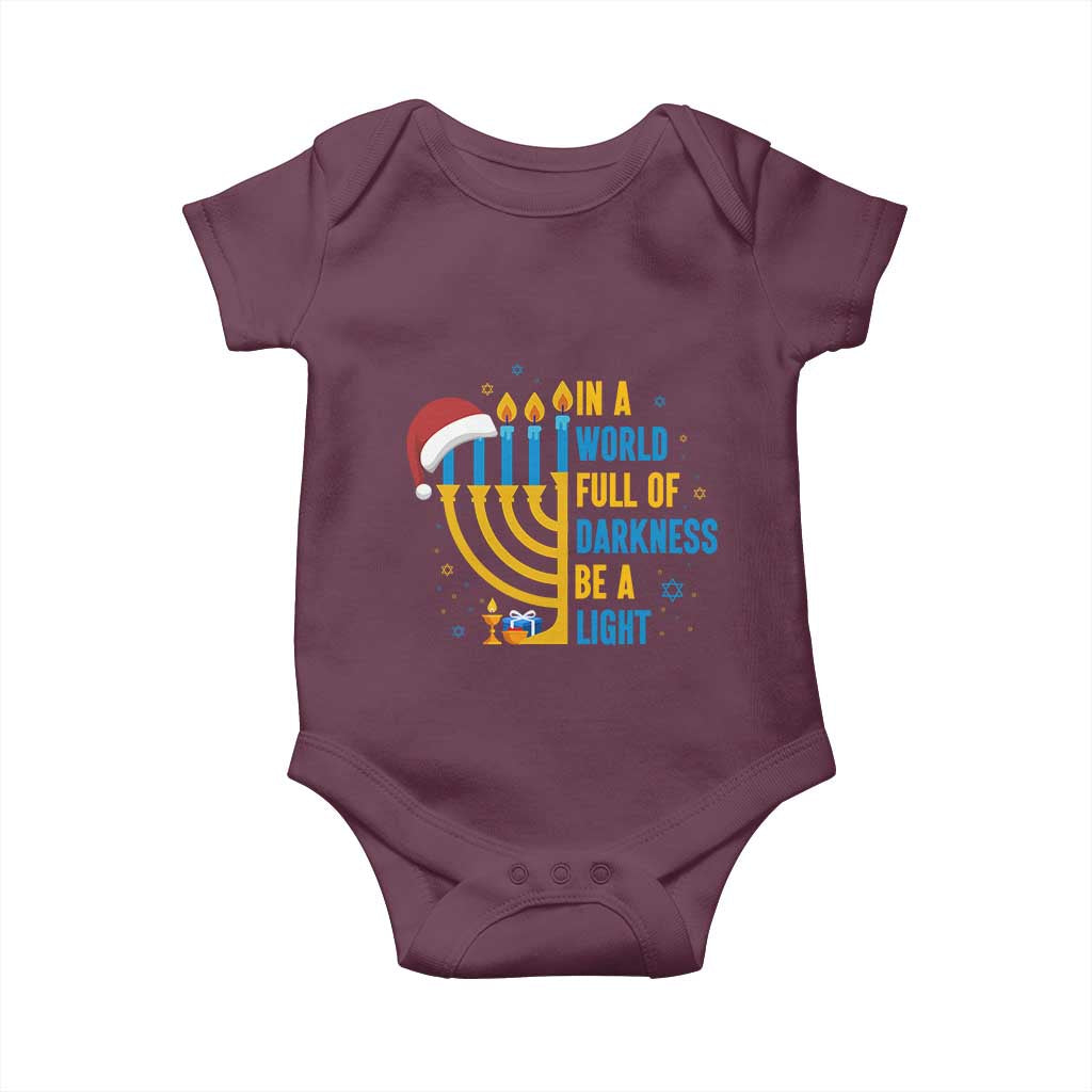 Christmas Hanukkah Interfaith Family Gift Baby Onesie In A World Full Of Darkness Be A Light - Wonder Print Shop