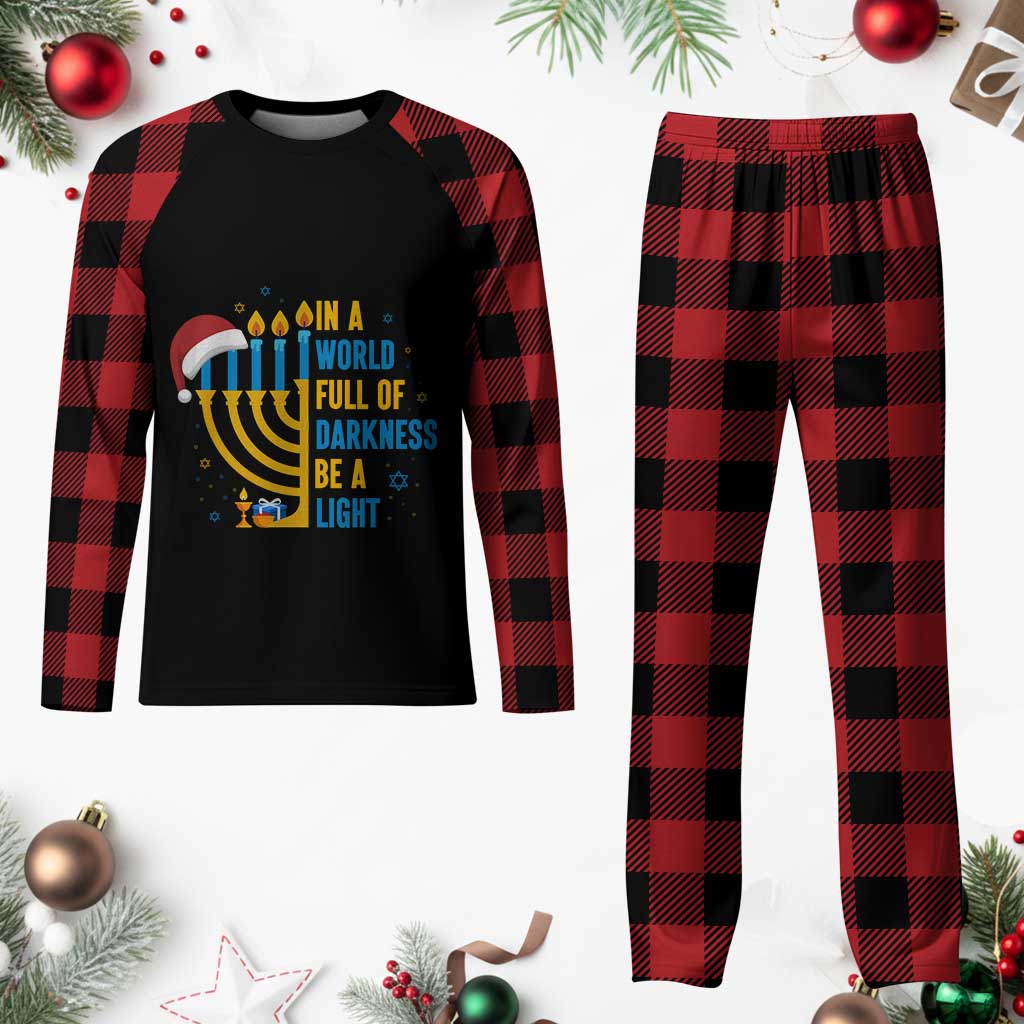 Xmas Hanukkah Interfaith Family Gift Plaid Pajama Set In A World Full Of Darkness Be A Light - Wonder Print Shop