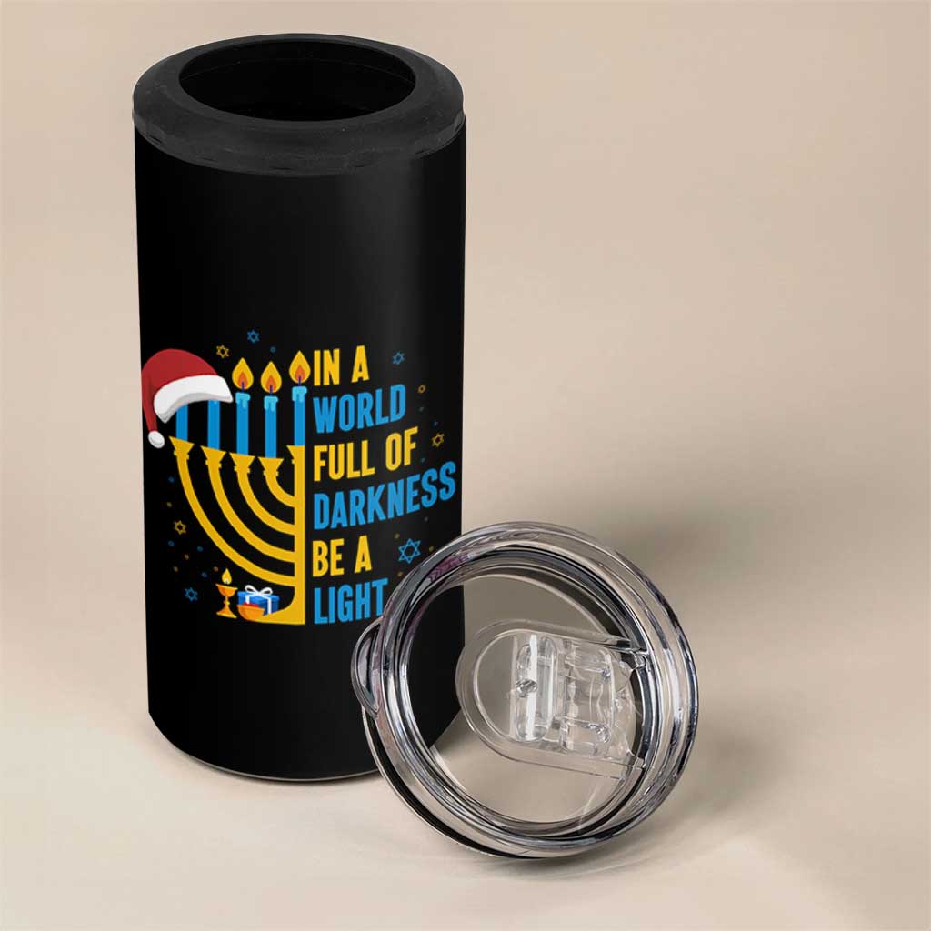 Christmas Hanukkah Interfaith Family Gift 4 in 1 Can Cooler Tumbler In A World Full Of Darkness Be A Light - Wonder Print Shop