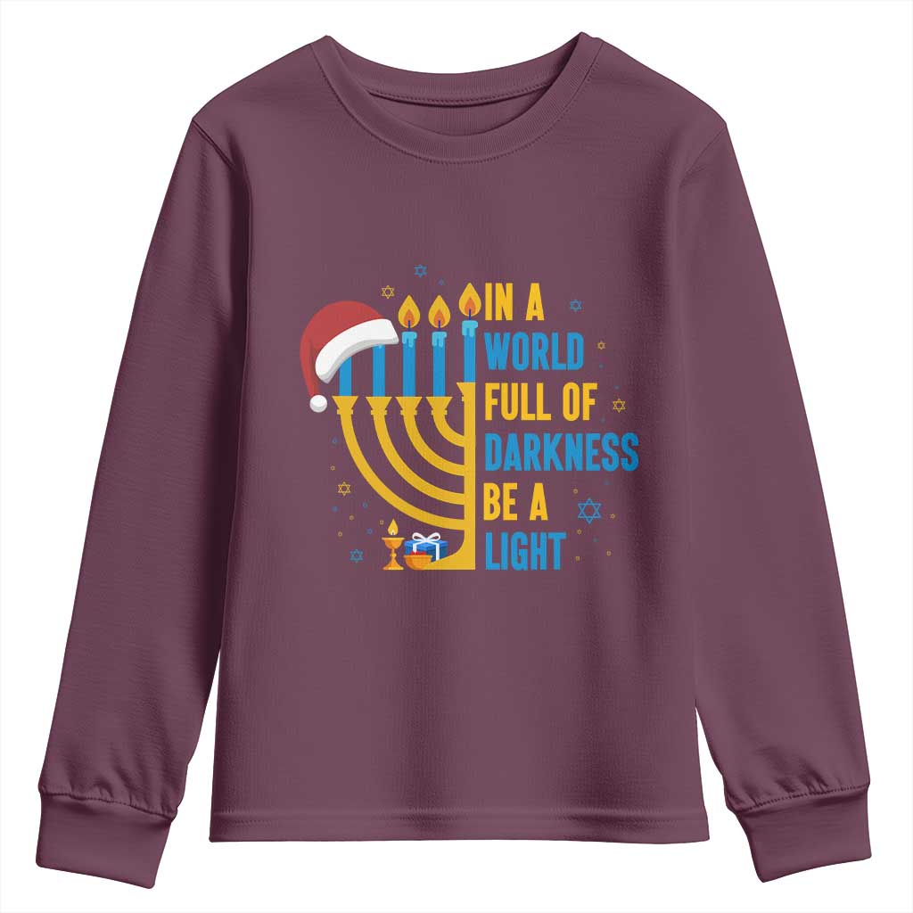 Christmas Hanukkah Interfaith Family Gift Youth Sweatshirt In A World Full Of Darkness Be A Light - Wonder Print Shop
