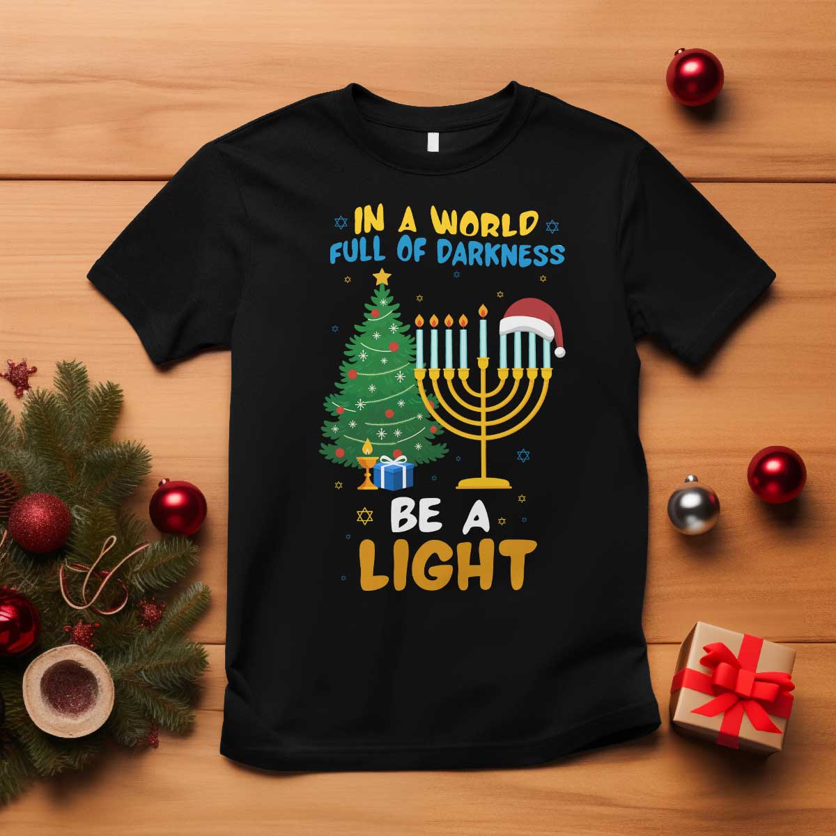 Be A Light Christmas Hanukkah T Shirt Interfaith Family Gift - Wonder Print Shop