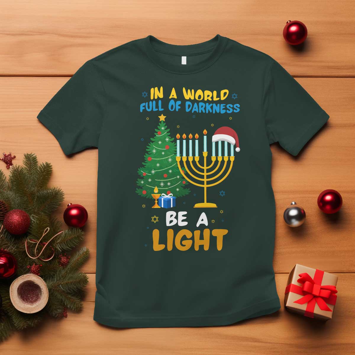 Be A Light Christmas Hanukkah T Shirt Interfaith Family Gift - Wonder Print Shop