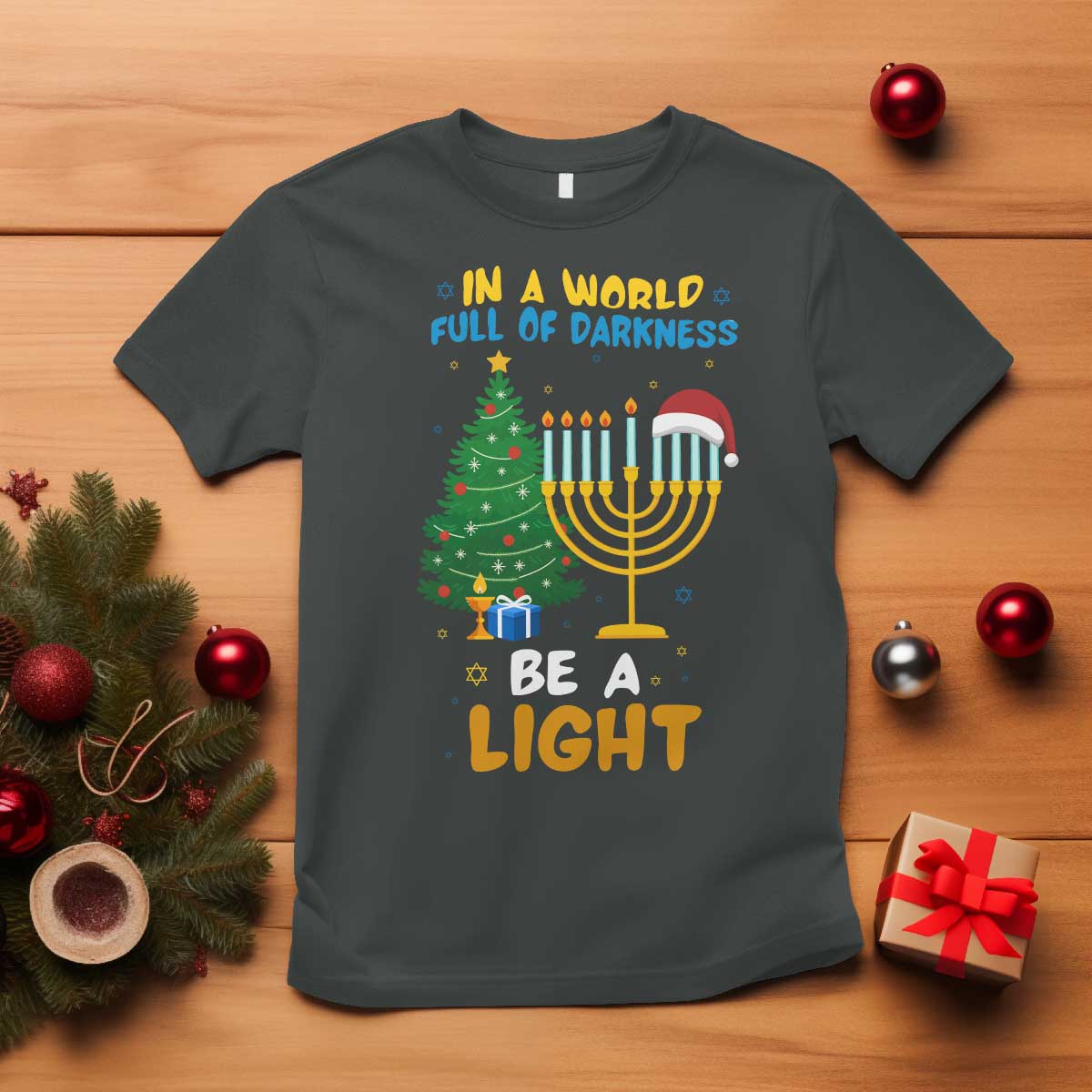 Be A Light Christmas Hanukkah T Shirt Interfaith Family Gift - Wonder Print Shop