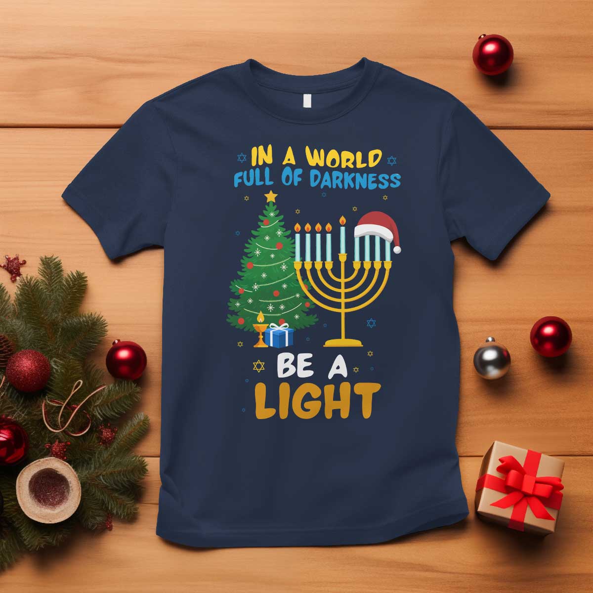 Be A Light Christmas Hanukkah T Shirt Interfaith Family Gift - Wonder Print Shop
