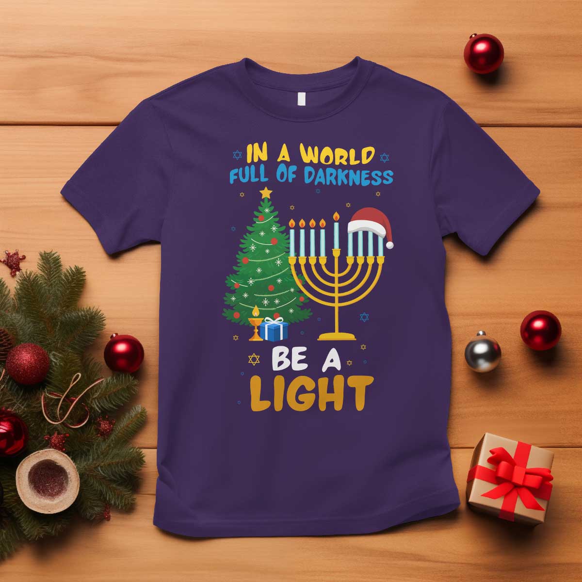 Be A Light Christmas Hanukkah T Shirt Interfaith Family Gift - Wonder Print Shop