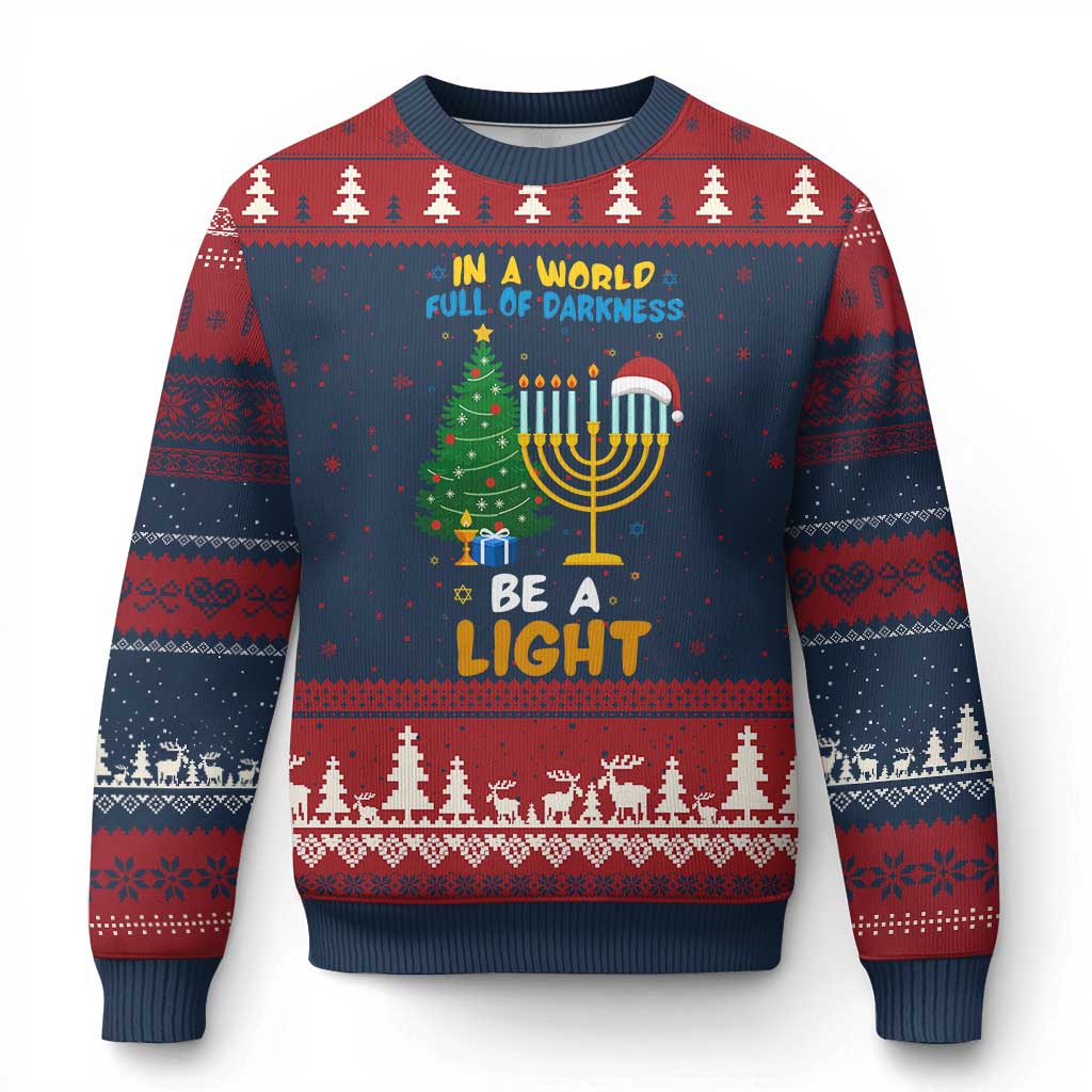 Be A Light Xmas Hanukkah Ugly Christmas Sweater Interfaith Family Gift - Wonder Print Shop