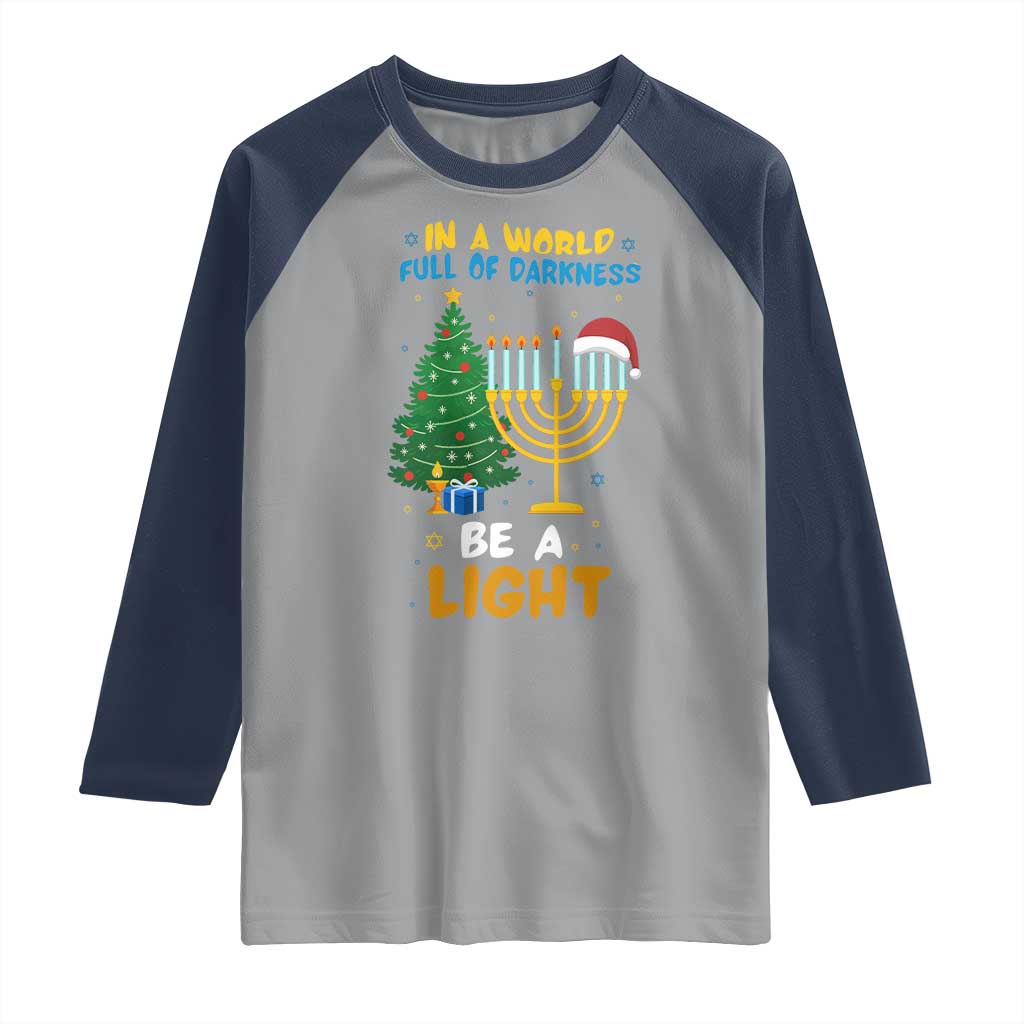 Be A Light Christmas Hanukkah Raglan Shirt Interfaith Family Gift - Wonder Print Shop