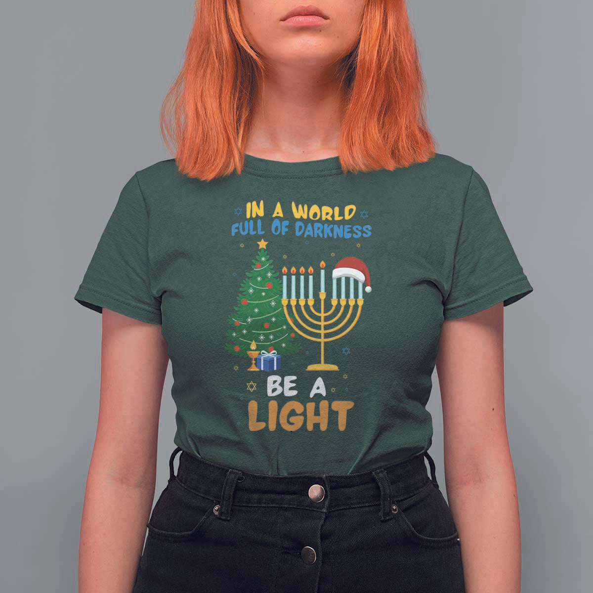 Be A Light Christmas Hanukkah T Shirt For Women Interfaith Family Gift - Wonder Print Shop