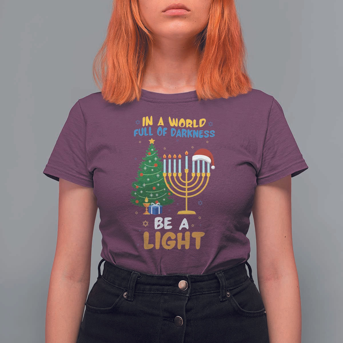 Be A Light Christmas Hanukkah T Shirt For Women Interfaith Family Gift - Wonder Print Shop