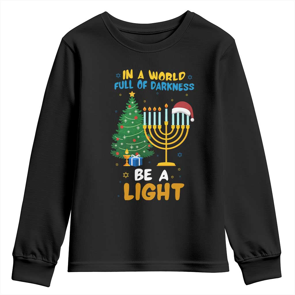 Be A Light Christmas Hanukkah Youth Sweatshirt Interfaith Family Gift - Wonder Print Shop