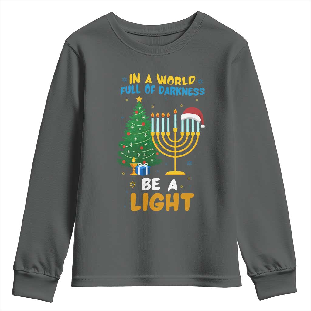 Be A Light Christmas Hanukkah Youth Sweatshirt Interfaith Family Gift - Wonder Print Shop