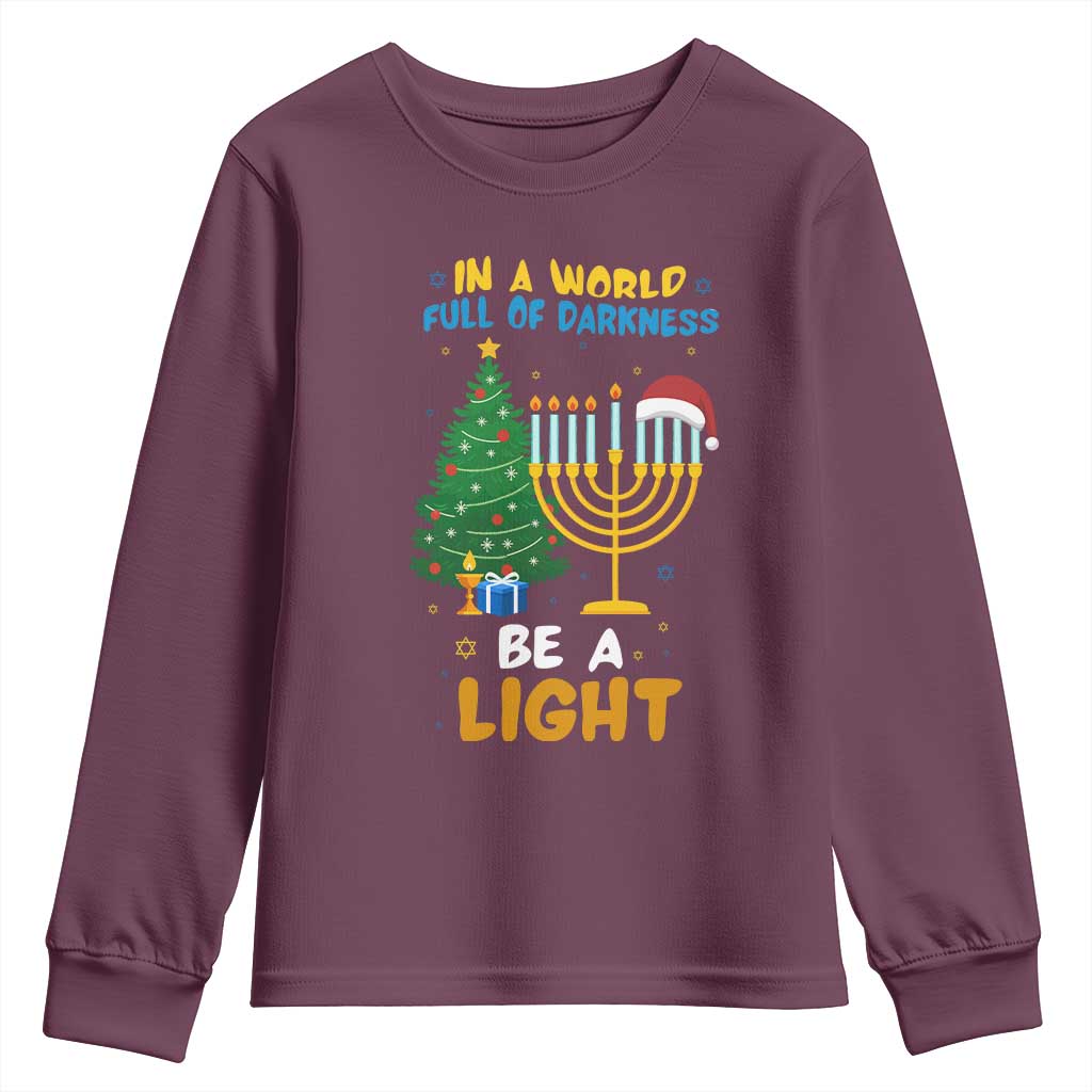 Be A Light Christmas Hanukkah Youth Sweatshirt Interfaith Family Gift - Wonder Print Shop