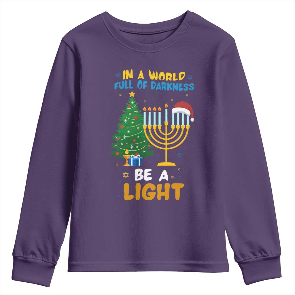 Be A Light Christmas Hanukkah Youth Sweatshirt Interfaith Family Gift - Wonder Print Shop