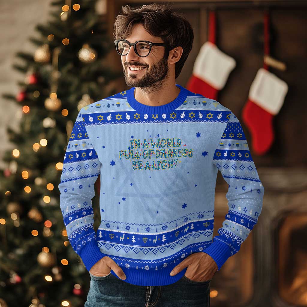 In A World Full Of Darkness Be A Light Hanukkah Ugly Sweater Christmas Quote Gift - Wonder Print Shop