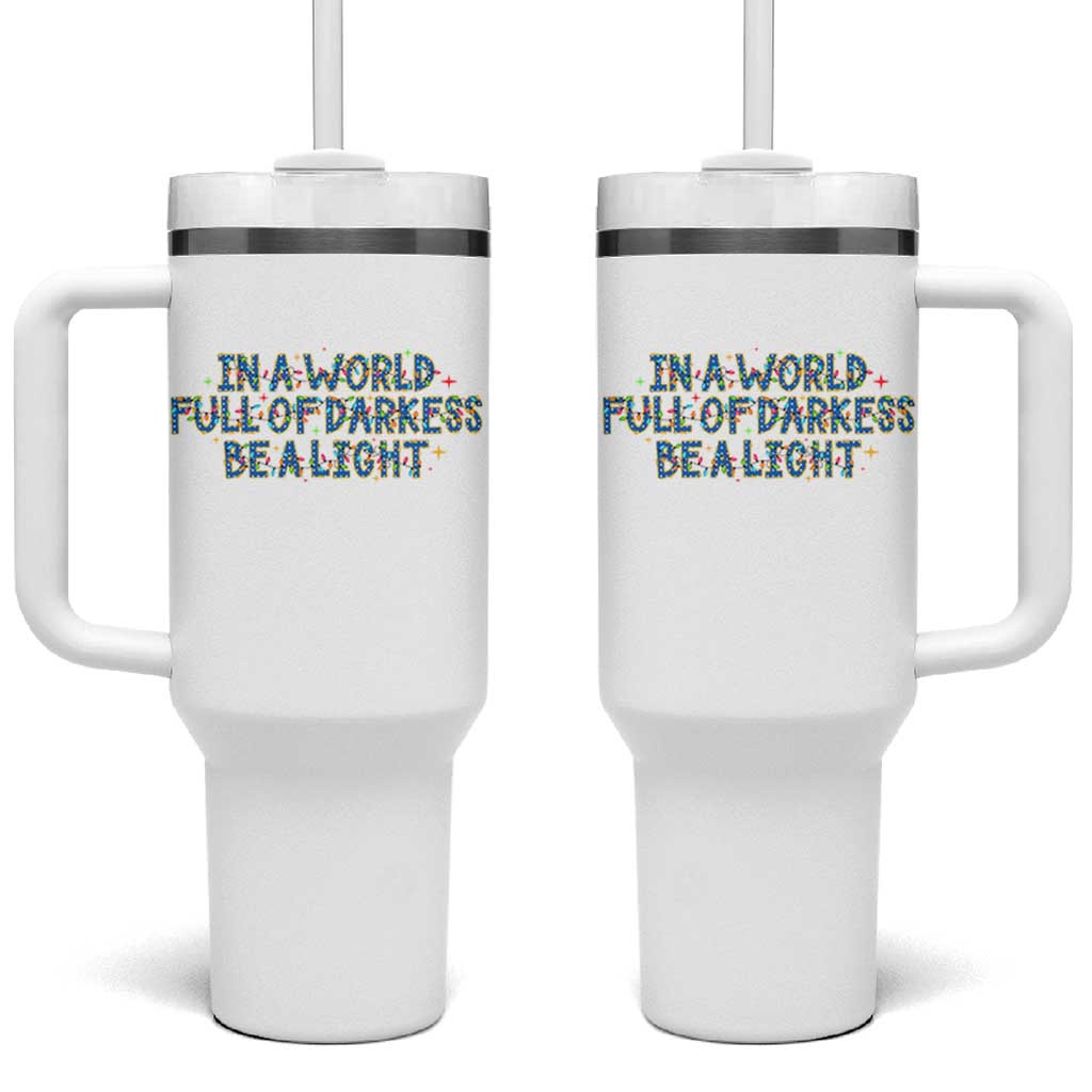 In A World Full Of Darkness Be A Light Tumbler With Handle Christmas Quote Gift - Wonder Print Shop