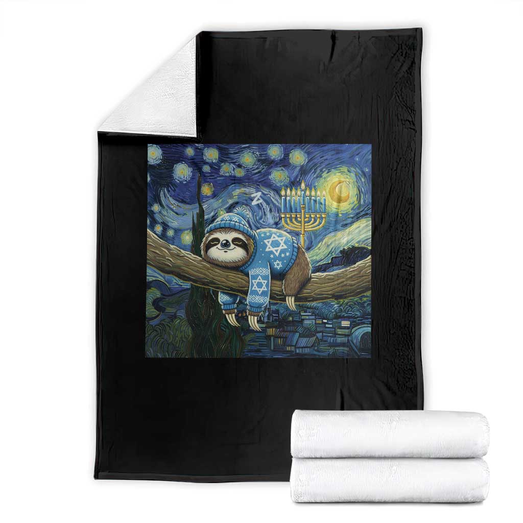 Funny Hanukkah Sloth Throw Blanket Van Gogh Starry Night Jewish Gift - Wonder Print Shop