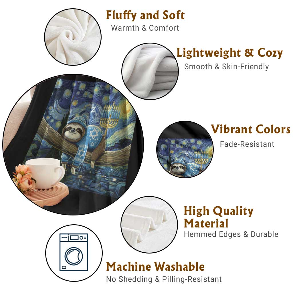 Funny Hanukkah Sloth Throw Blanket Van Gogh Starry Night Jewish Gift - Wonder Print Shop