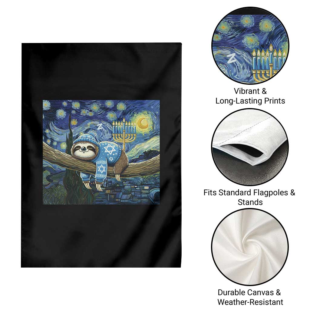 Funny Hanukkah Sloth Garden Flag Van Gogh Starry Night Jewish Gift - Wonder Print Shop