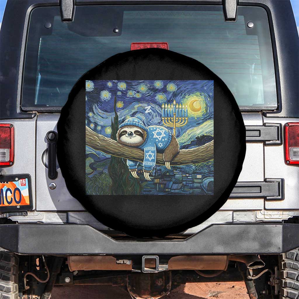 Funny Hanukkah Sloth Spare Tire Cover Van Gogh Starry Night Jewish Gift - Wonder Print Shop