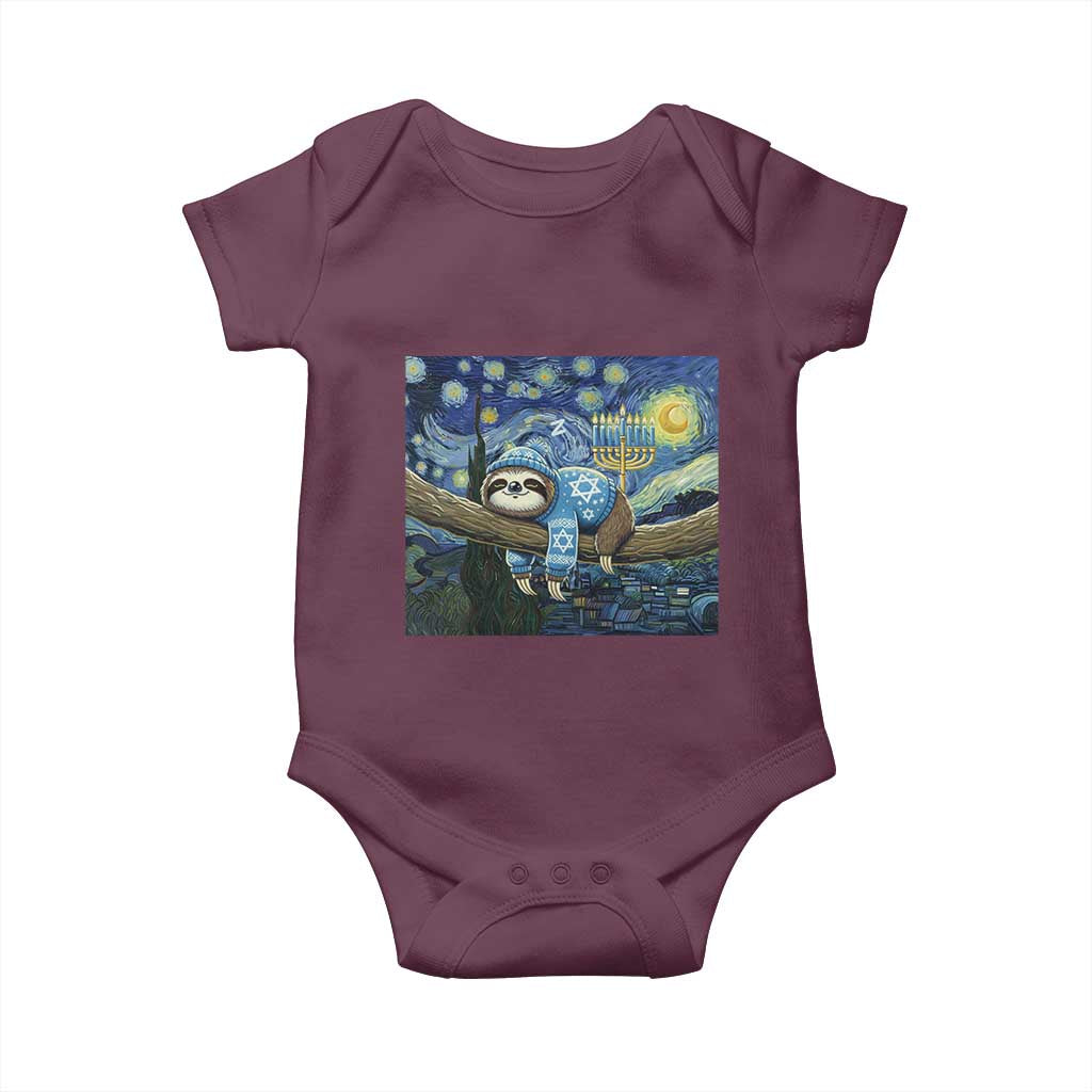 Funny Hanukkah Sloth Baby Onesie Van Gogh Starry Night Jewish Gift - Wonder Print Shop