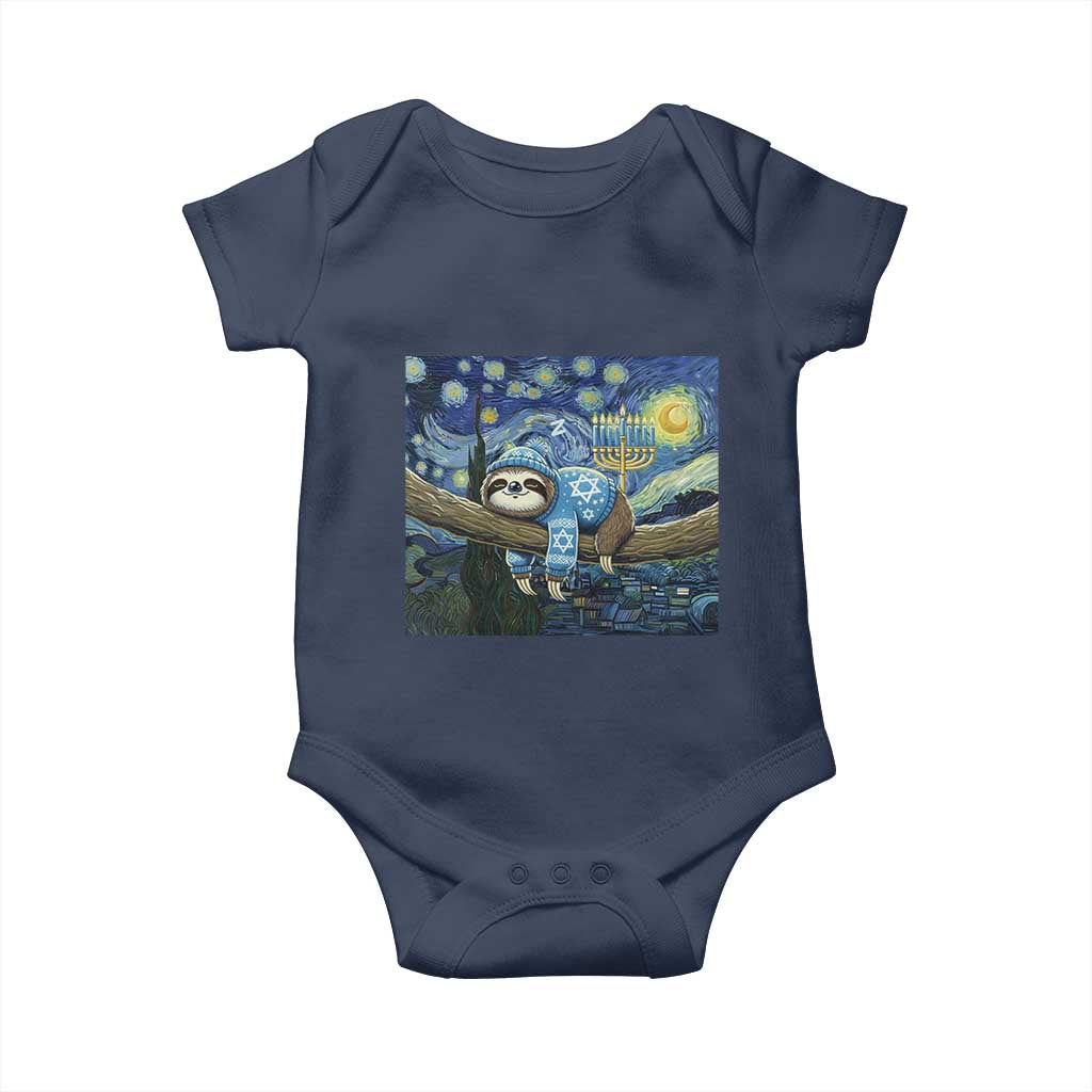 Funny Hanukkah Sloth Baby Onesie Van Gogh Starry Night Jewish Gift - Wonder Print Shop
