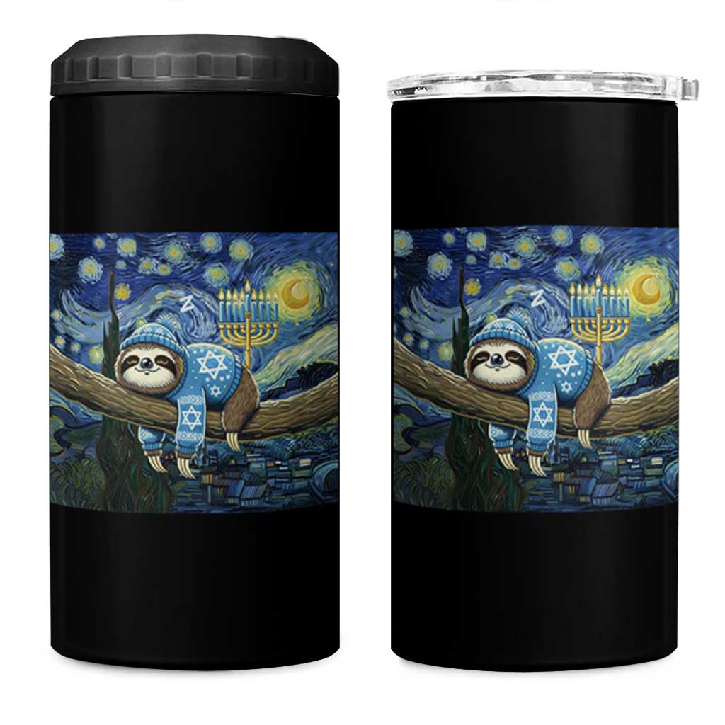 Funny Hanukkah Sloth 4 in 1 Can Cooler Tumbler Van Gogh Starry Night Jewish Gift - Wonder Print Shop