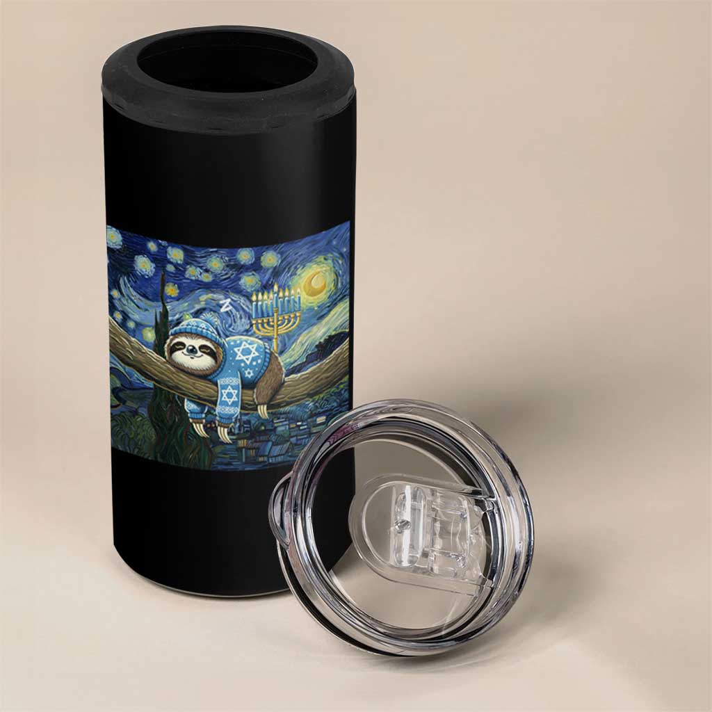 Funny Hanukkah Sloth 4 in 1 Can Cooler Tumbler Van Gogh Starry Night Jewish Gift - Wonder Print Shop