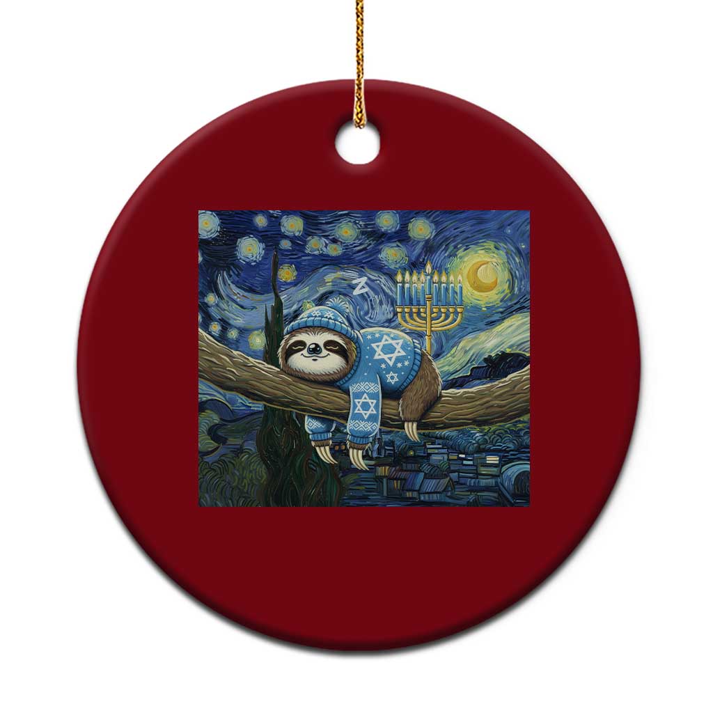 Funny Hanukkah Sloth Ceramic Ornament Van Gogh Starry Night Jewish Gift - Wonder Print Shop
