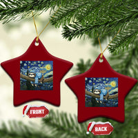 Funny Hanukkah Sloth Ceramic Ornament Van Gogh Starry Night Jewish Gift - Wonder Print Shop