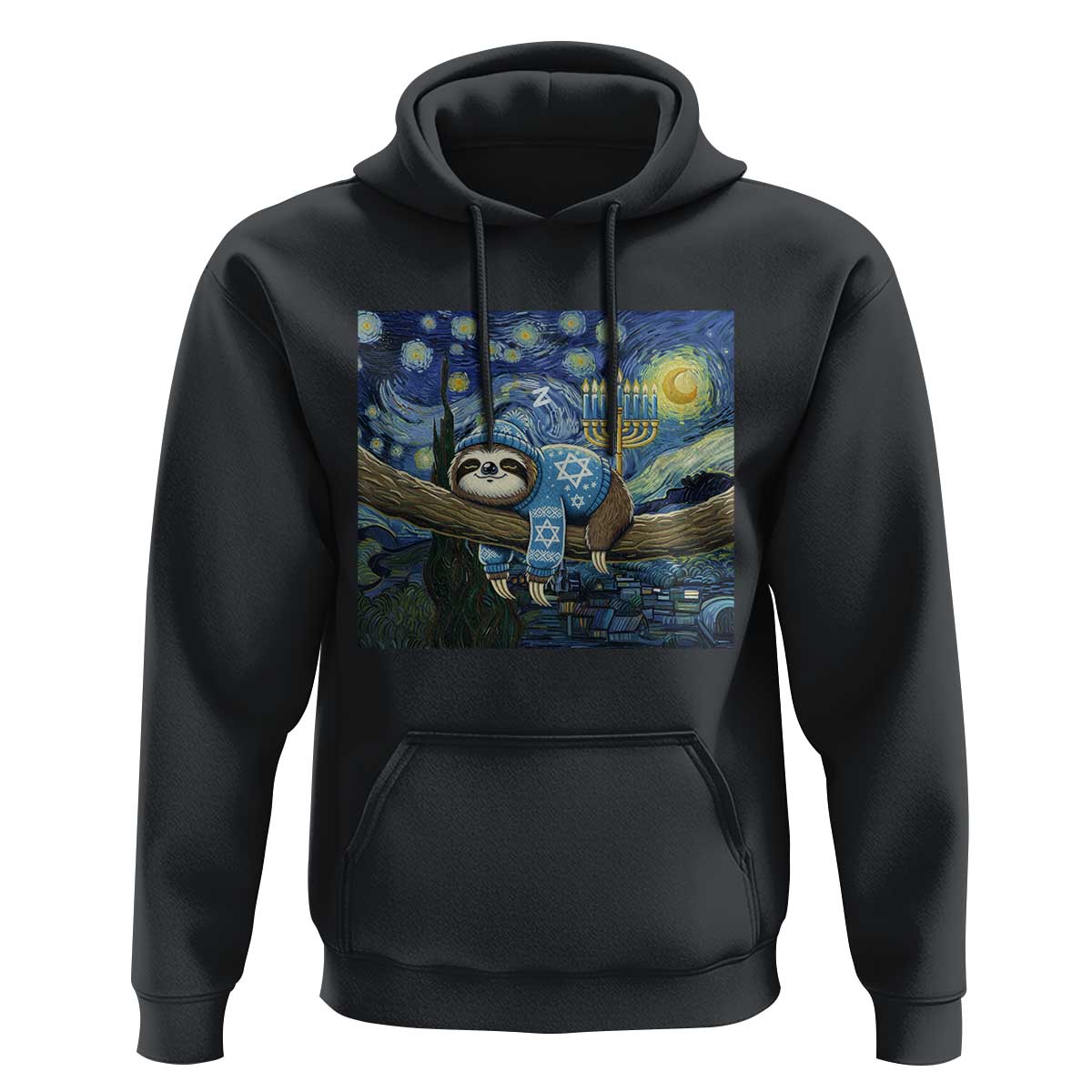 Funny Hanukkah Sloth Hoodie Van Gogh Starry Night Jewish Gift - Wonder Print Shop