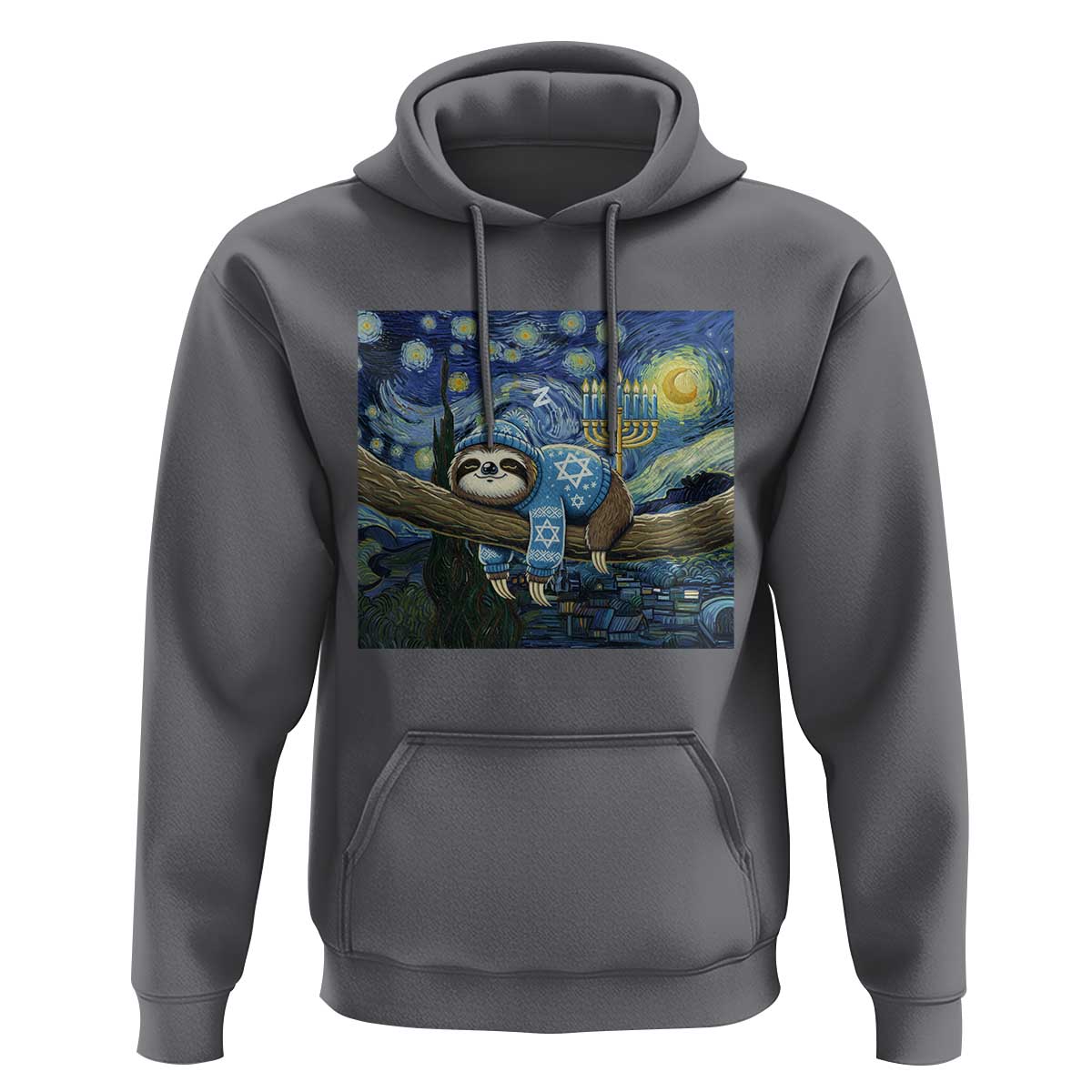 Funny Hanukkah Sloth Hoodie Van Gogh Starry Night Jewish Gift - Wonder Print Shop