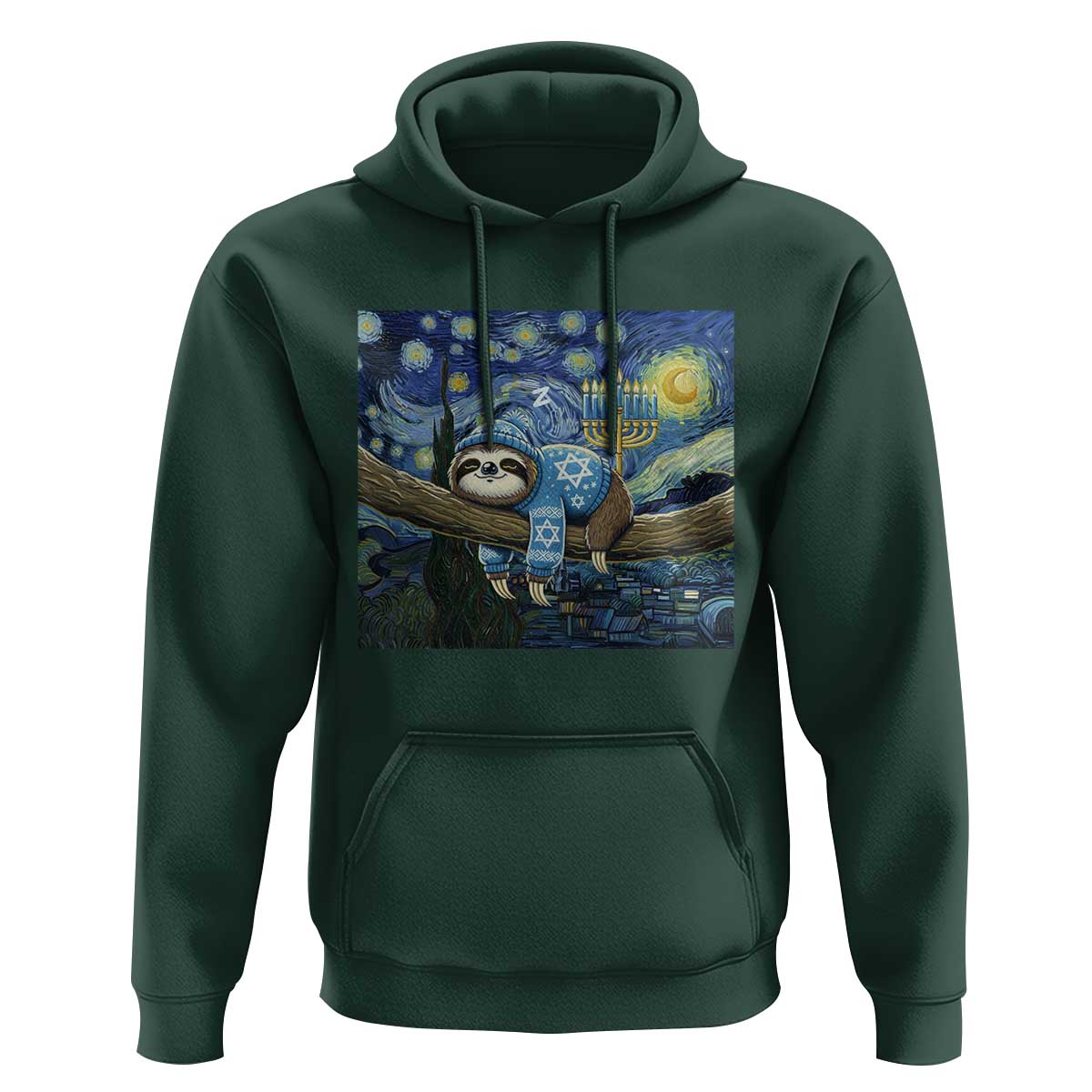 Funny Hanukkah Sloth Hoodie Van Gogh Starry Night Jewish Gift - Wonder Print Shop