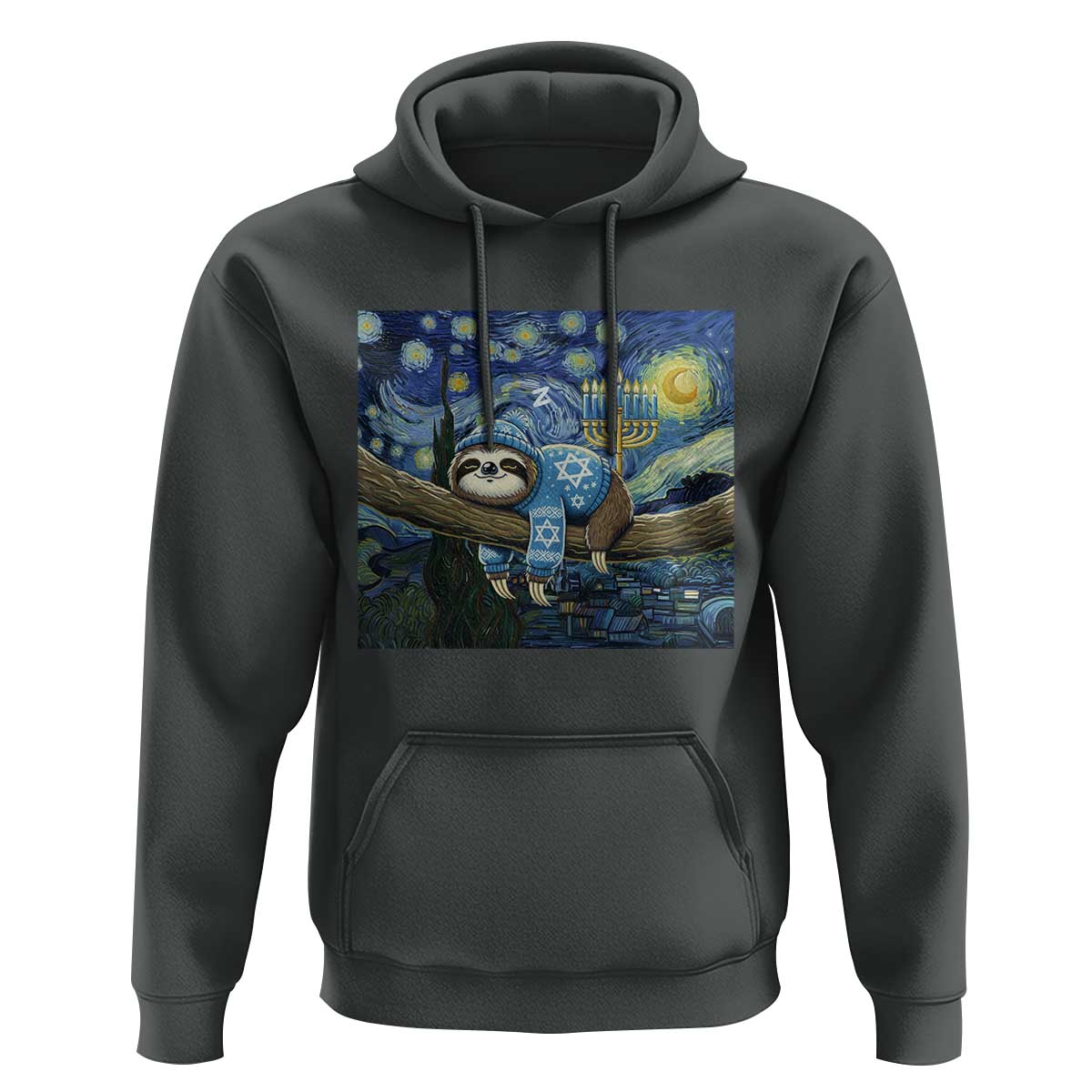 Funny Hanukkah Sloth Hoodie Van Gogh Starry Night Jewish Gift - Wonder Print Shop