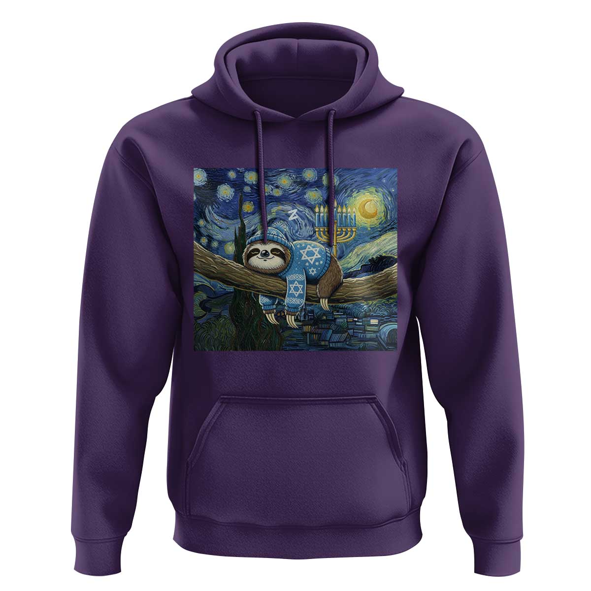 Funny Hanukkah Sloth Hoodie Van Gogh Starry Night Jewish Gift - Wonder Print Shop