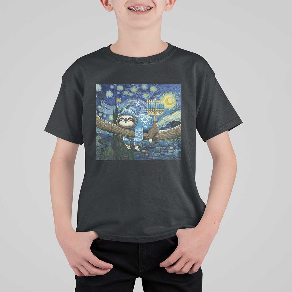 Funny Hanukkah Sloth T Shirt For Kid Van Gogh Starry Night Jewish Gift - Wonder Print Shop