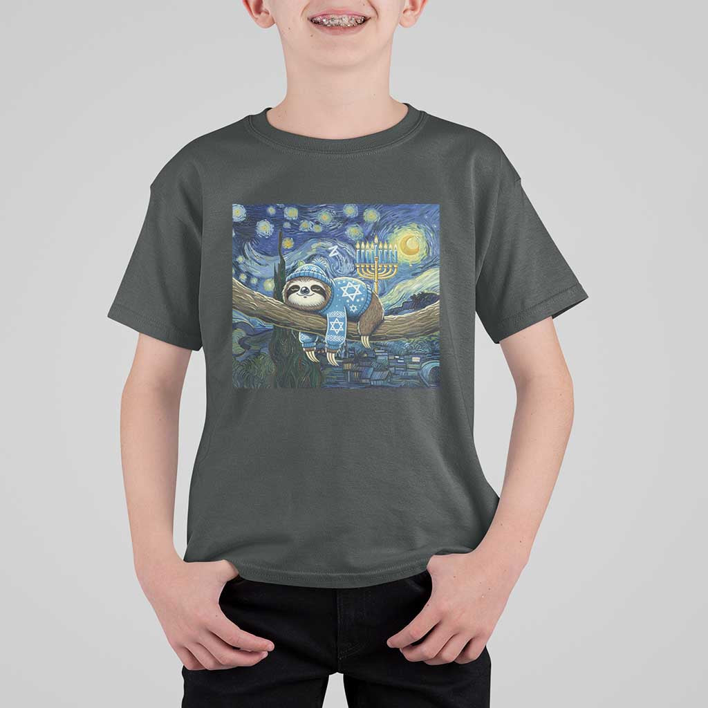 Funny Hanukkah Sloth T Shirt For Kid Van Gogh Starry Night Jewish Gift - Wonder Print Shop