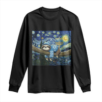 Funny Hanukkah Sloth Long Sleeve Shirt Van Gogh Starry Night Jewish Gift - Wonder Print Shop
