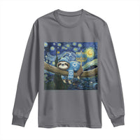 Funny Hanukkah Sloth Long Sleeve Shirt Van Gogh Starry Night Jewish Gift - Wonder Print Shop