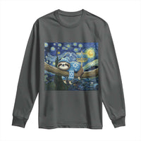 Funny Hanukkah Sloth Long Sleeve Shirt Van Gogh Starry Night Jewish Gift - Wonder Print Shop