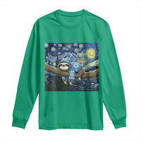Funny Hanukkah Sloth Long Sleeve Shirt Van Gogh Starry Night Jewish Gift - Wonder Print Shop