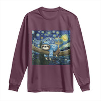Funny Hanukkah Sloth Long Sleeve Shirt Van Gogh Starry Night Jewish Gift - Wonder Print Shop