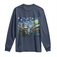 Funny Hanukkah Sloth Long Sleeve Shirt Van Gogh Starry Night Jewish Gift - Wonder Print Shop