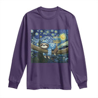 Funny Hanukkah Sloth Long Sleeve Shirt Van Gogh Starry Night Jewish Gift - Wonder Print Shop