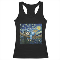 Funny Hanukkah Sloth Racerback Tank Top Van Gogh Starry Night Jewish Gift - Wonder Print Shop